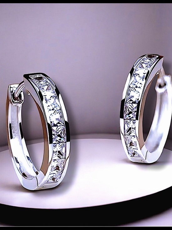 None Jewelry - Just in! 925 Silver Hoop Diamond Earrings